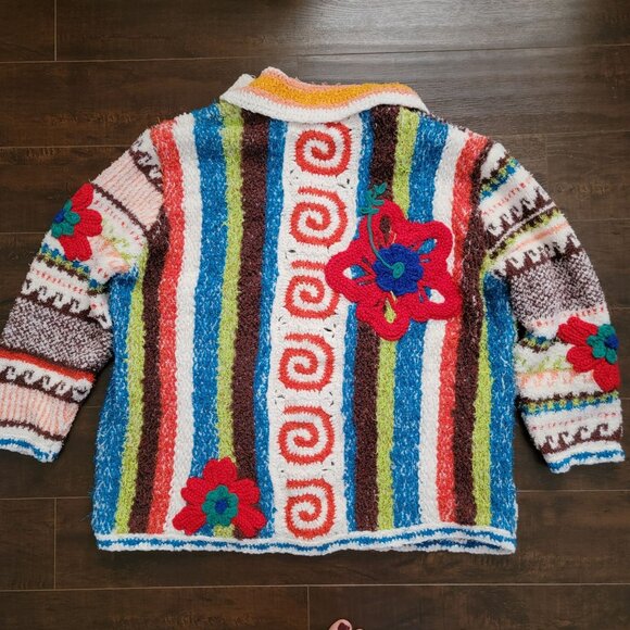 Free People Terry Towel Cardigan Womens M Grandma Vintage Whimsical Boho Hippie - Picture 4 of 9